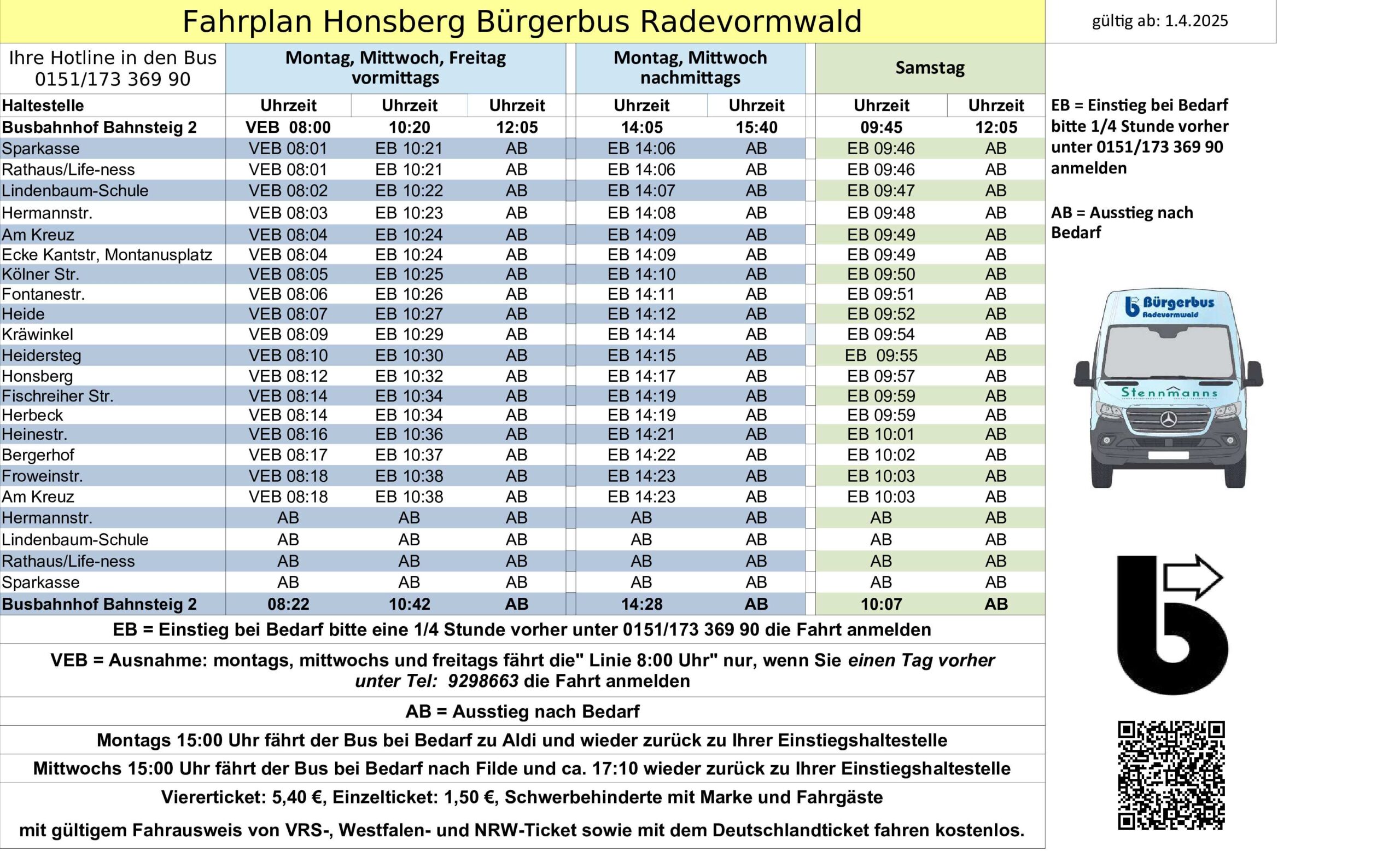 Fahrplan Honsberg 2025-04-16 neue Haltestellen