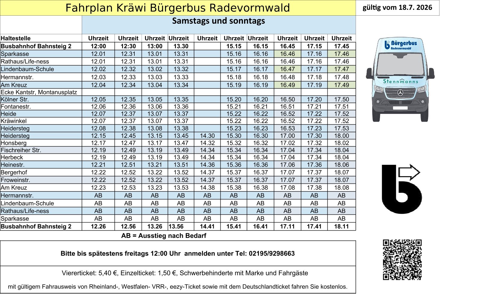 Fahrplan Kräwi samstags und sonntags-2026-07-18 - 2026-10-13